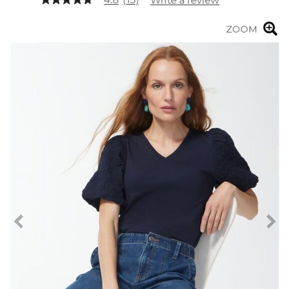 Chico's navy soft knit top with textured puff sleeve. 570353056 size 1 NWT - Picture 1 of 6